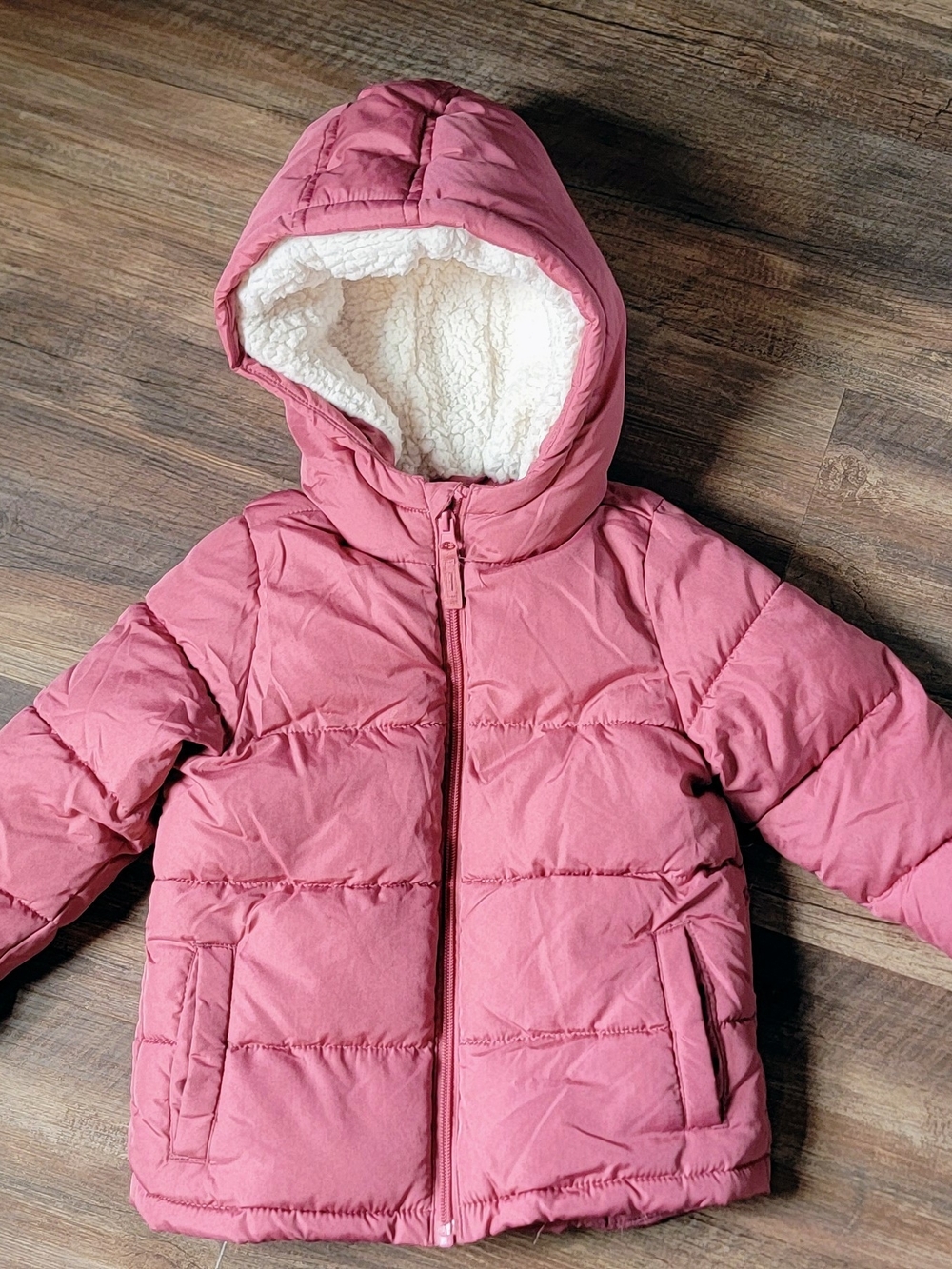 okie dokie Rose Pink Hooded Puffer with Sherpa Lining